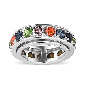 J Francis Embellished with Multi Color Crystal by Swarovski Spinner Ring in Platinum Bond (Size 5.0)