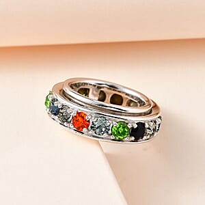 J Francis Embellished with Multi Color Crystal by Swarovski Spinner Ring in Platinum Bond (Size 5.0)