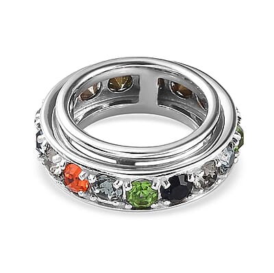 J Francis Embellished with Multi Color Crystal by Swarovski Spinner Ring in Platinum Bond (Size 5.0)