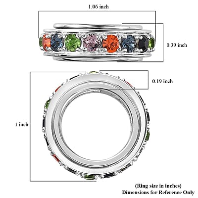 J Francis Embellished with Multi Color Crystal by Swarovski Spinner Ring in Platinum Bond (Size 5.0)