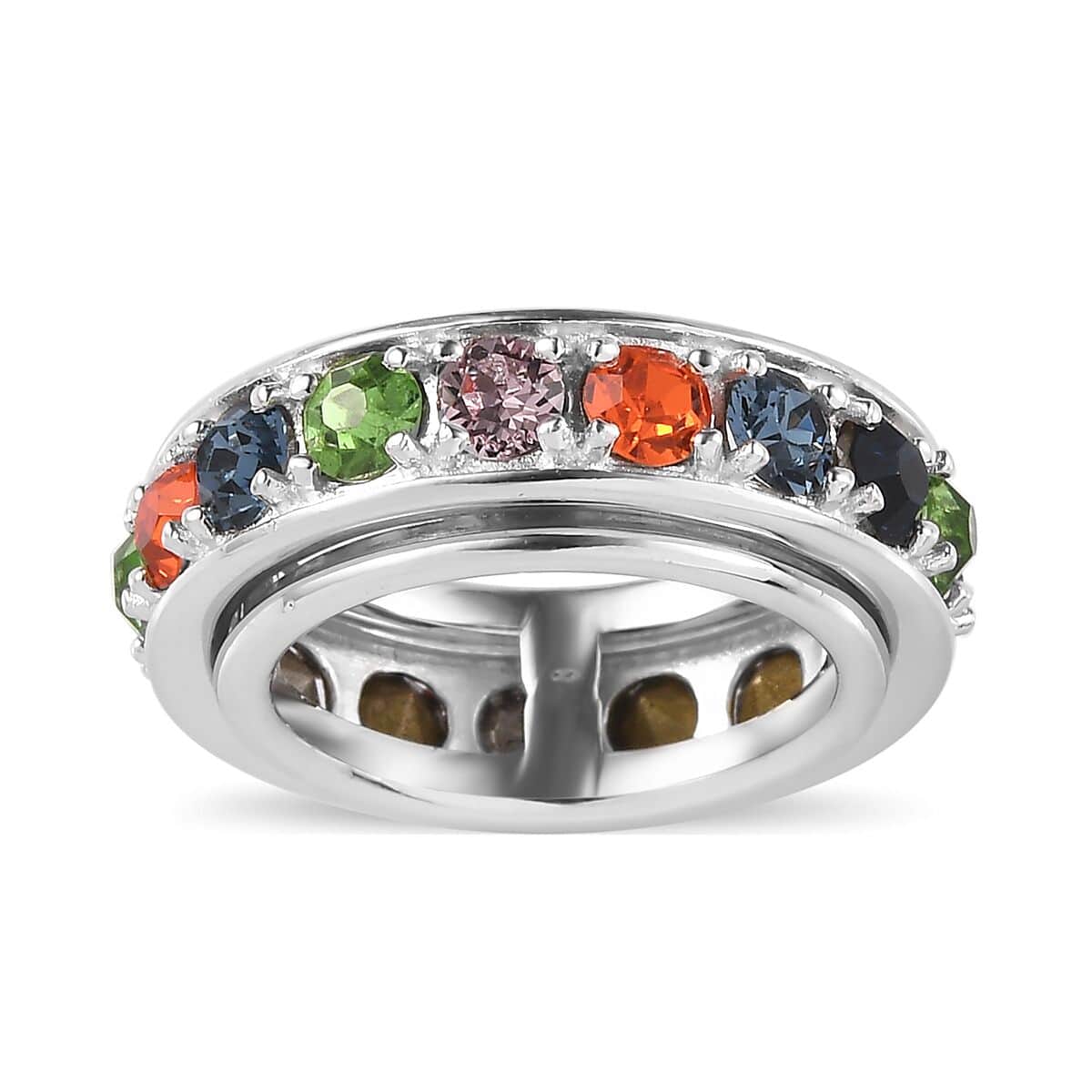 Karis Designer Premium Multi Color Austrian Crystal Spinner Ring in Platinum Bond (Size 6.0) image number 0