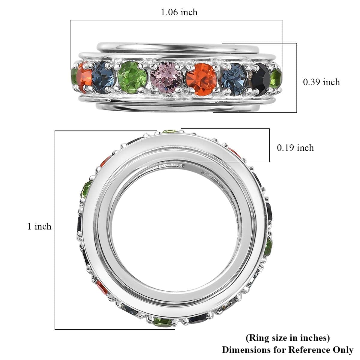Karis Designer Premium Multi Color Austrian Crystal Spinner Ring in Platinum Bond (Size 6.0) image number 5