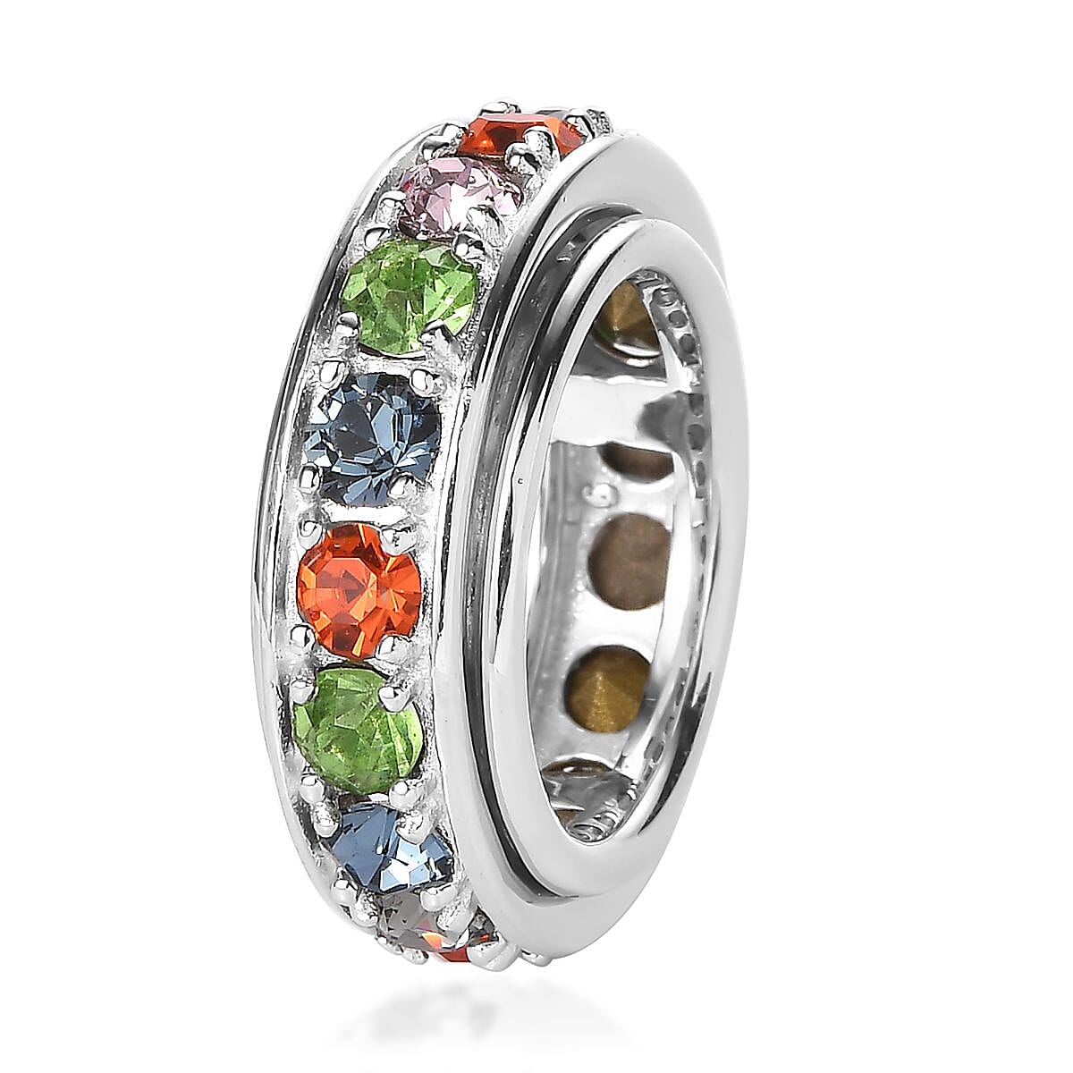 J Francis Embellished with Multi Color Crystal by Swarovski Spinner Ring in Platinum Bond (Size 8.0) image number 3