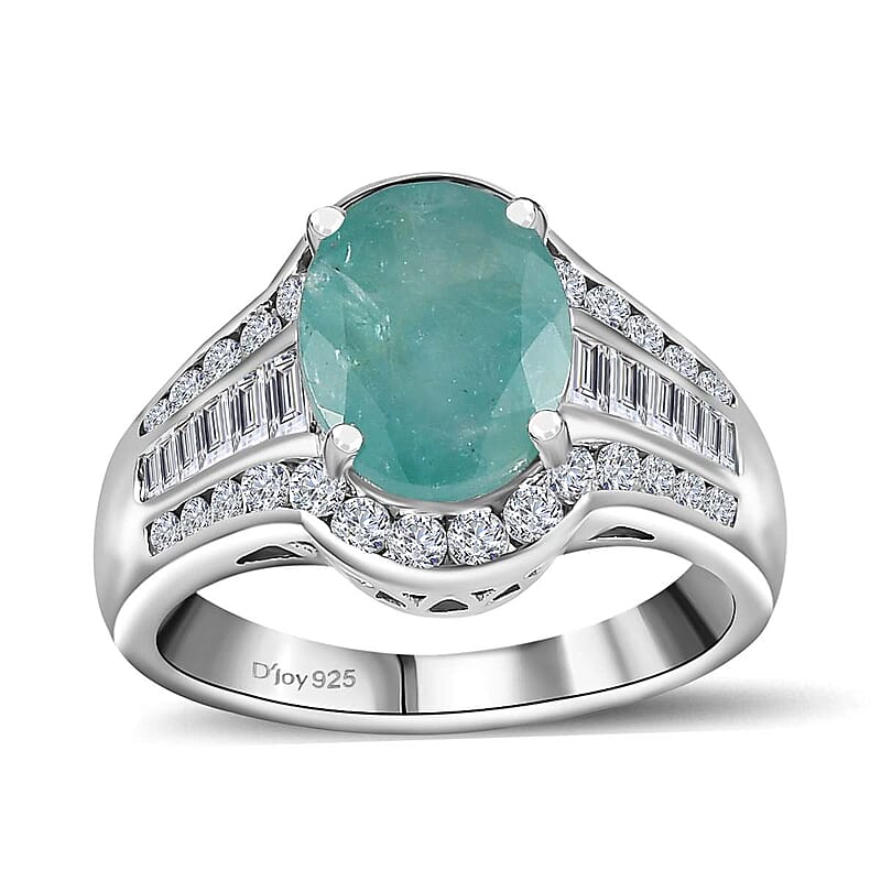 Premium Grandidierite and White Zircon Ring in Platinum Over Sterling Silver (Size 10.0) 4.00 ctw
