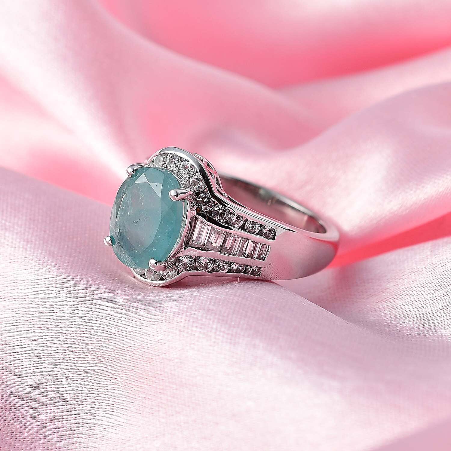 Premium Grandidierite and White Zircon Ring in Platinum Over Sterling Silver (Size 10.0) 4.00 ctw