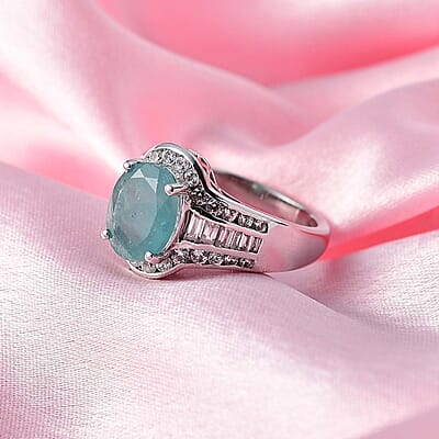 Premium Grandidierite and White Zircon Ring in Platinum Over Sterling Silver (Size 10.0) 4.00 ctw