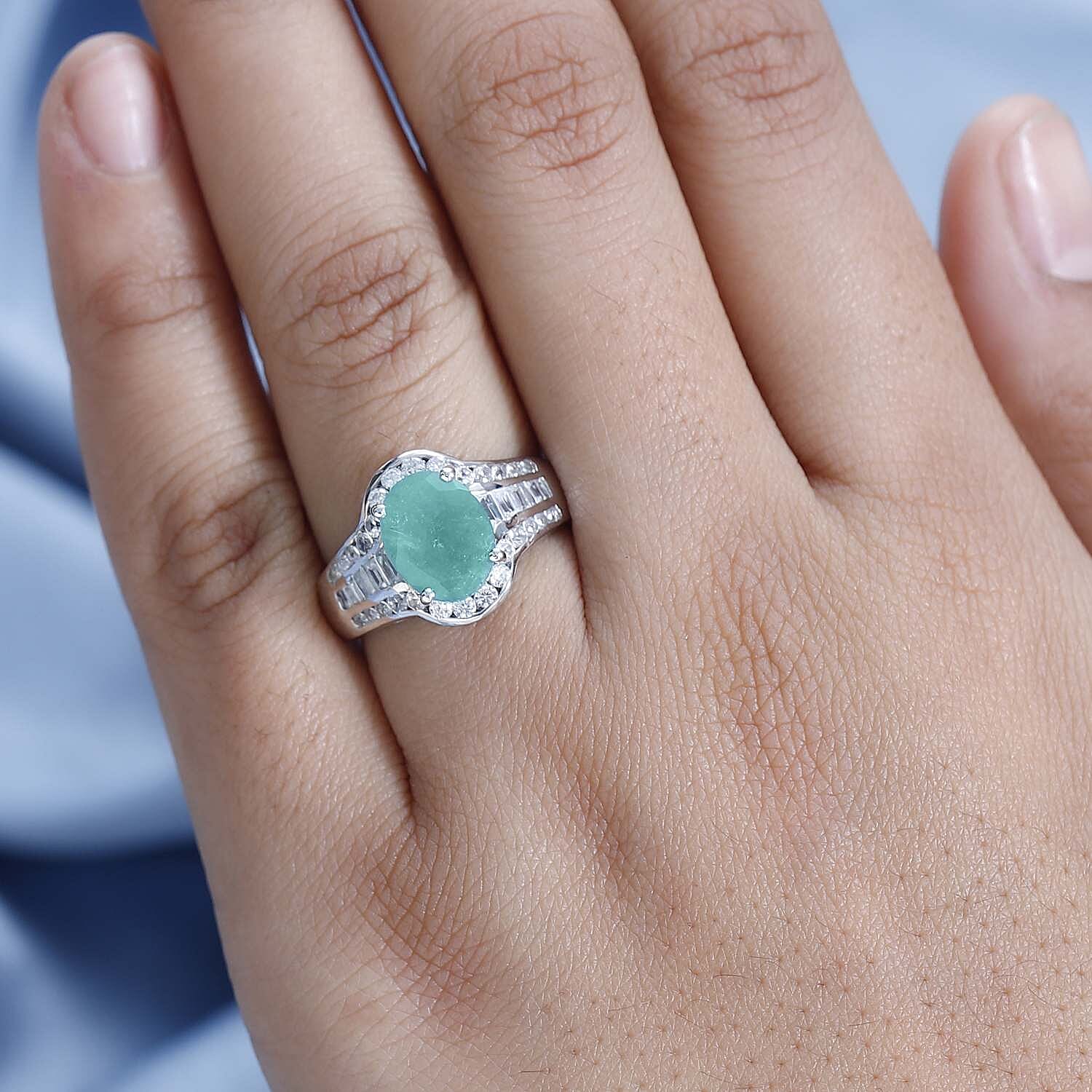 Premium Grandidierite and White Zircon Ring in Platinum Over Sterling Silver (Size 10.0) 4.00 ctw