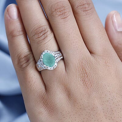 Premium Grandidierite and White Zircon Ring in Platinum Over Sterling Silver (Size 10.0) 4.00 ctw