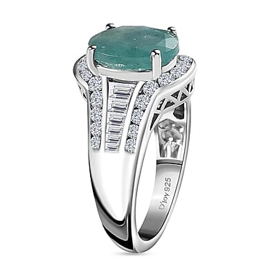Premium Grandidierite and White Zircon Ring in Platinum Over Sterling Silver (Size 10.0) 4.00 ctw