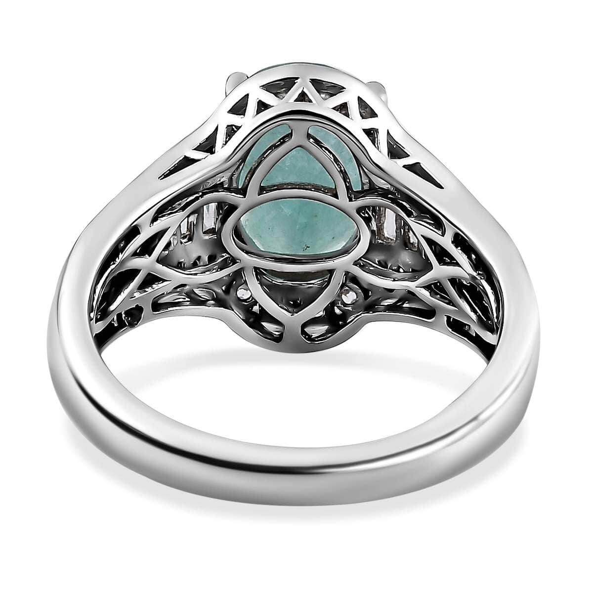 TLV Grandidierite (Ovl), White Zircon Ring in Platinum Over Sterling Silver (Size 7.0) 4.00 ctw image number 4