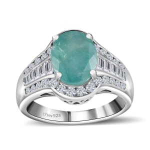 Premium Grandidierite and White Zircon 4.00 ctw Ring in Platinum Over Sterling Silver (Size 6.0)