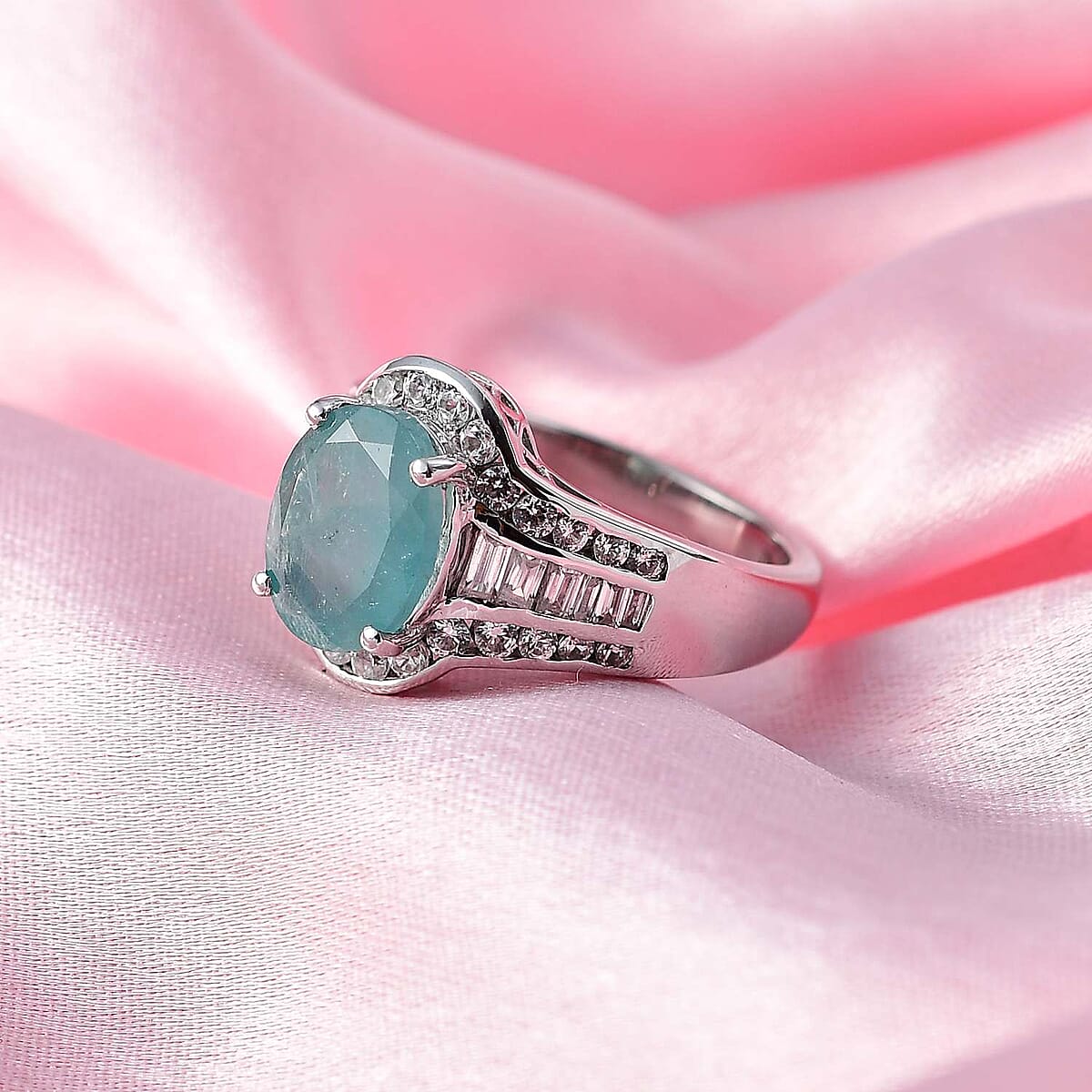 Premium Grandidierite and White Zircon Ring in Platinum Over Sterling Silver (Size 8.0) 4.00 ctw image number 1