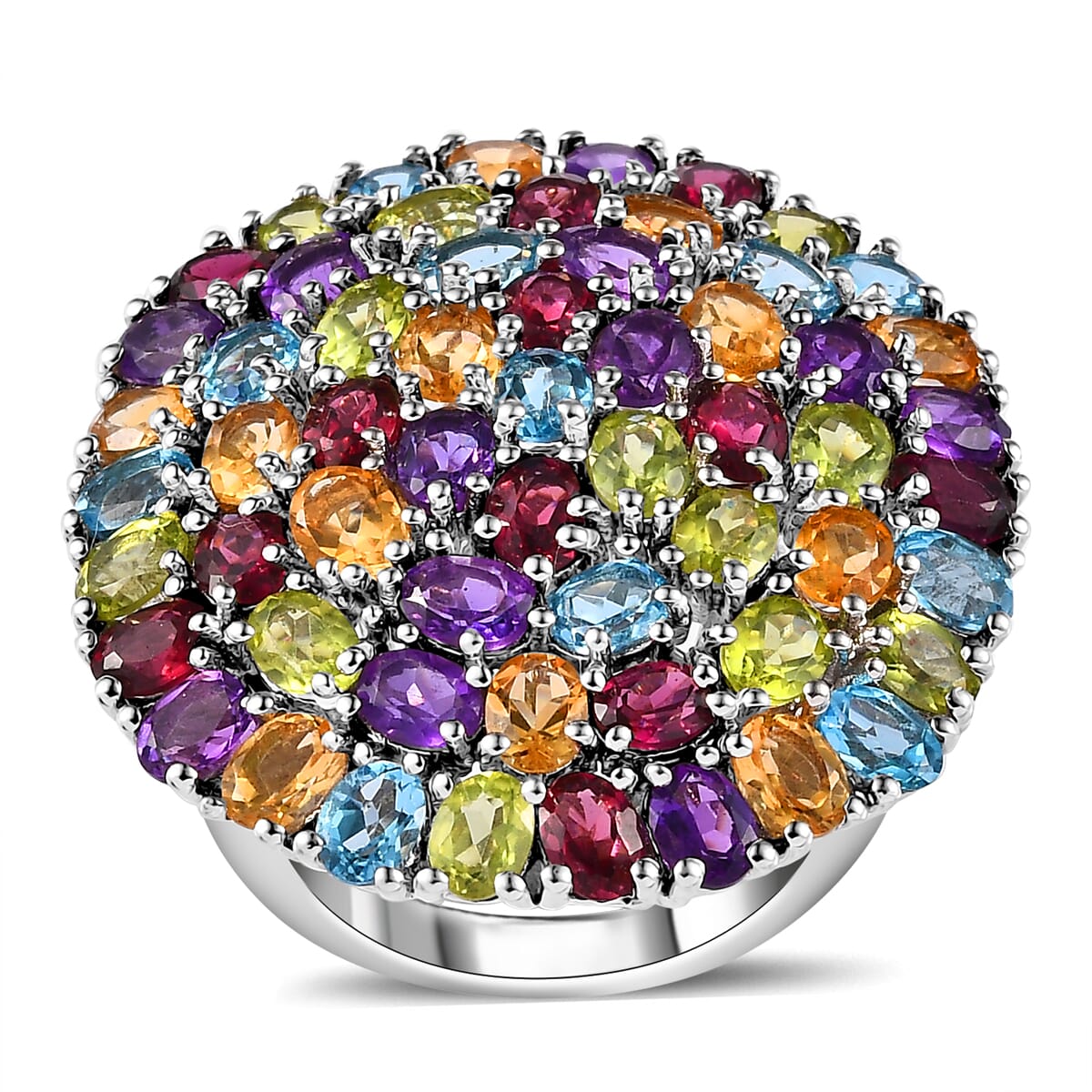 Multi Gemstone 10.90 ctw Floral Ring in Platinum Over Copper (Size  7.0) image number 0