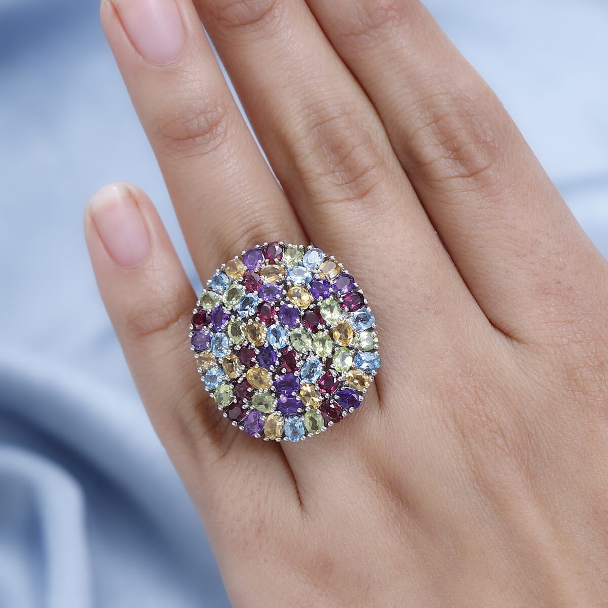 Multi Gemstone 10.90 ctw Floral Ring in Platinum Over Copper (Size  7.0) image number 2