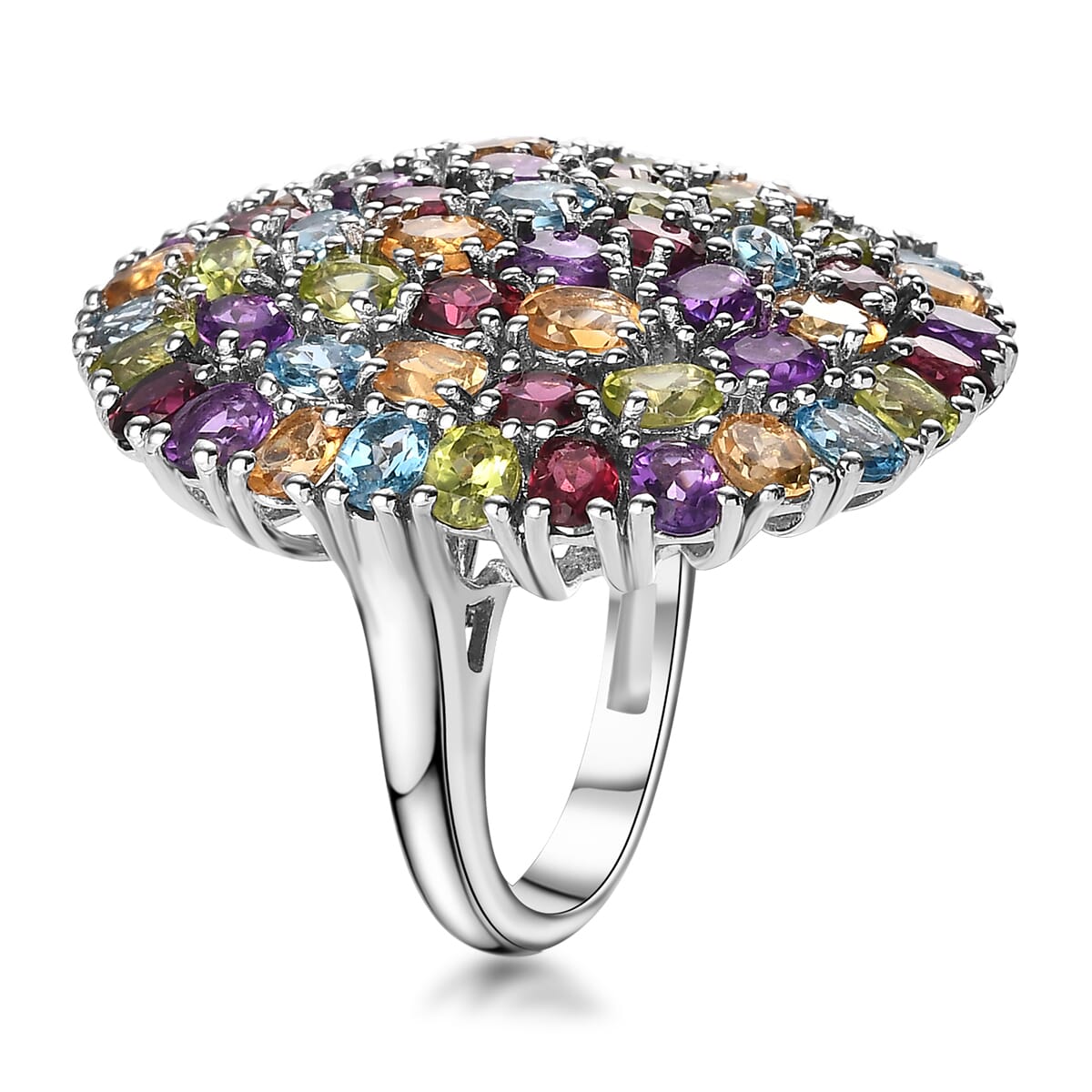 Multi Gemstone 10.90 ctw Floral Ring in Platinum Over Copper (Size  7.0) image number 3
