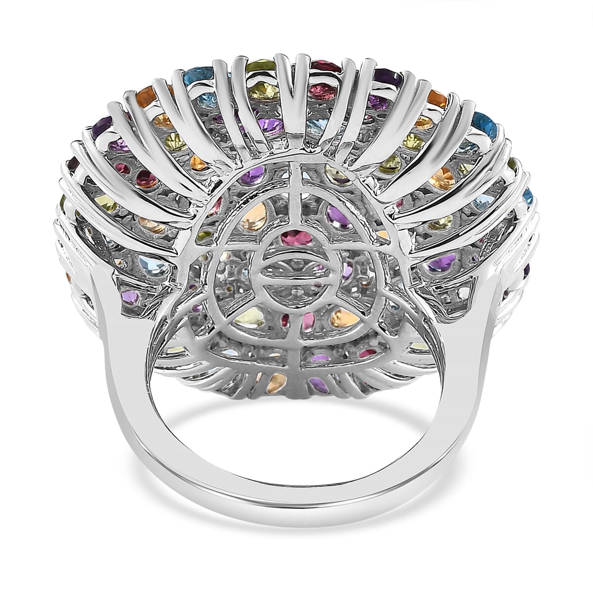 Multi Gemstone 10.90 ctw Floral Ring in Platinum Over Copper (Size  7.0) image number 4