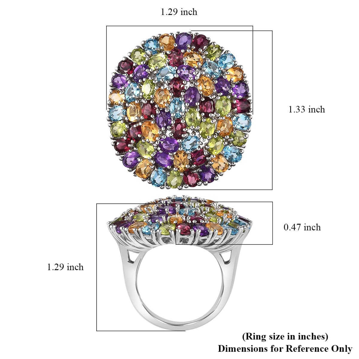Multi Gemstone 10.90 ctw Floral Ring in Platinum Over Copper (Size  7.0) image number 5