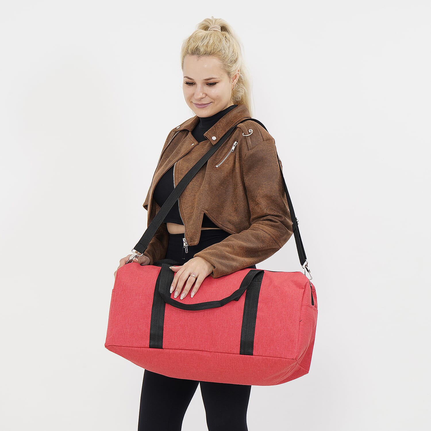 Red Color Durable and Lightweight Travel Bag with Handle Drop and Shoulder Strap