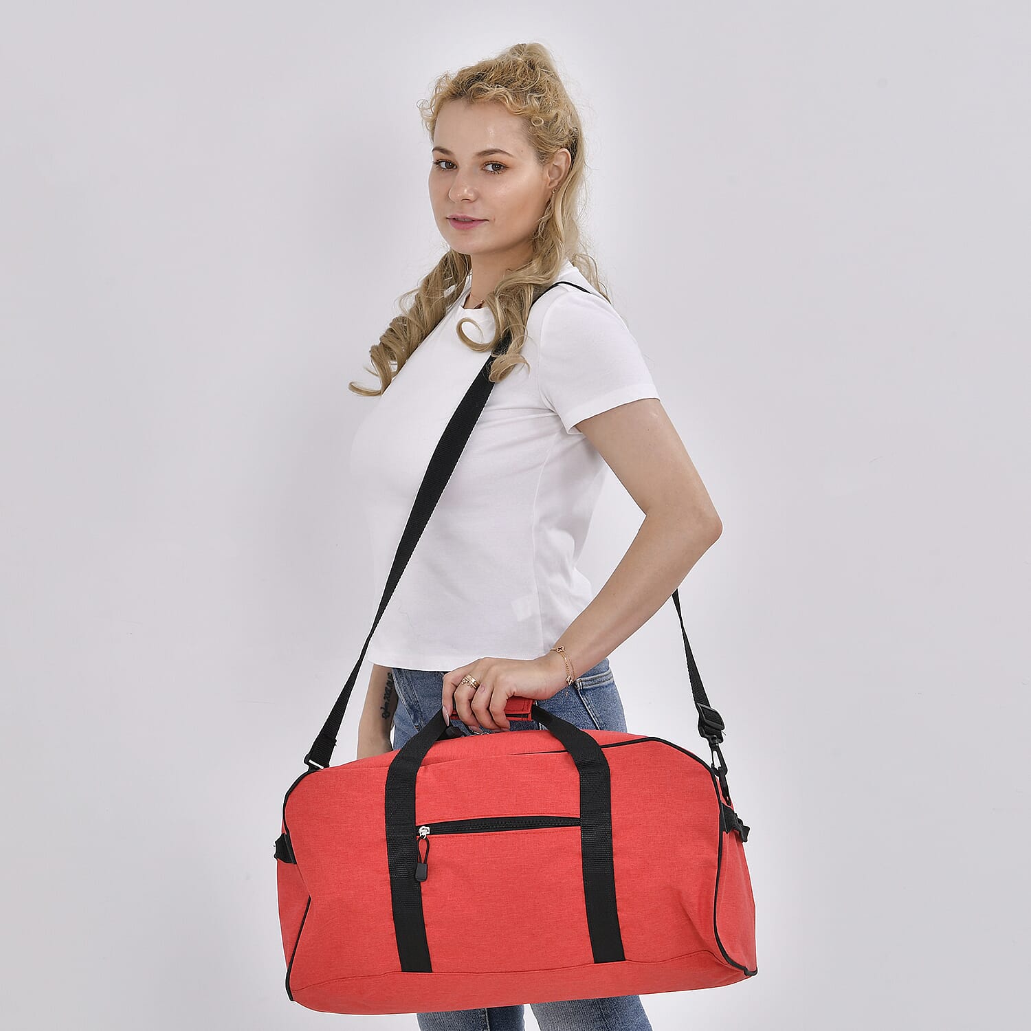 Red Weatherproof Travel Bag with Handle Drop and Detachable Shoulder Strap