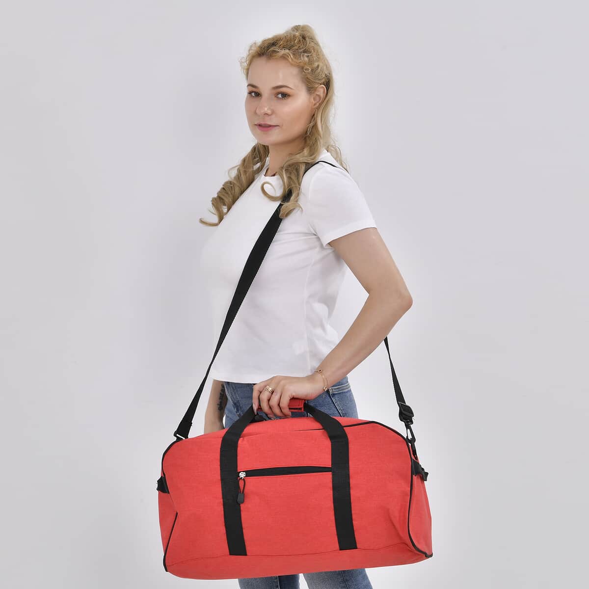 Red Weatherproof Travel Bag with Handle Drop and Detachable Shoulder Strap image number 1