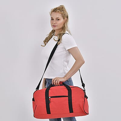 Red Weatherproof Travel Bag with Handle Drop and Detachable Shoulder Strap