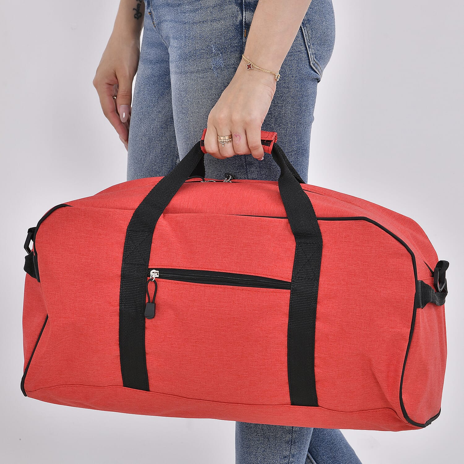 Red Weatherproof Travel Bag with Handle Drop and Detachable Shoulder Strap