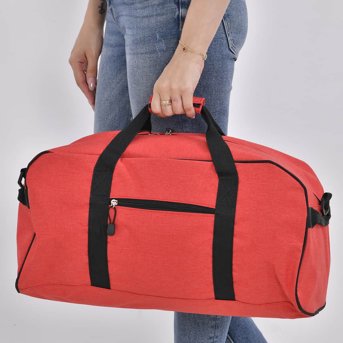 Red Weatherproof Travel Bag (20.9"x10.6"x9.8") with Handle Drop and Detachable Shoulder Strap image number 2