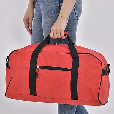 Red Weatherproof Travel Bag with Handle Drop and Detachable Shoulder Strap