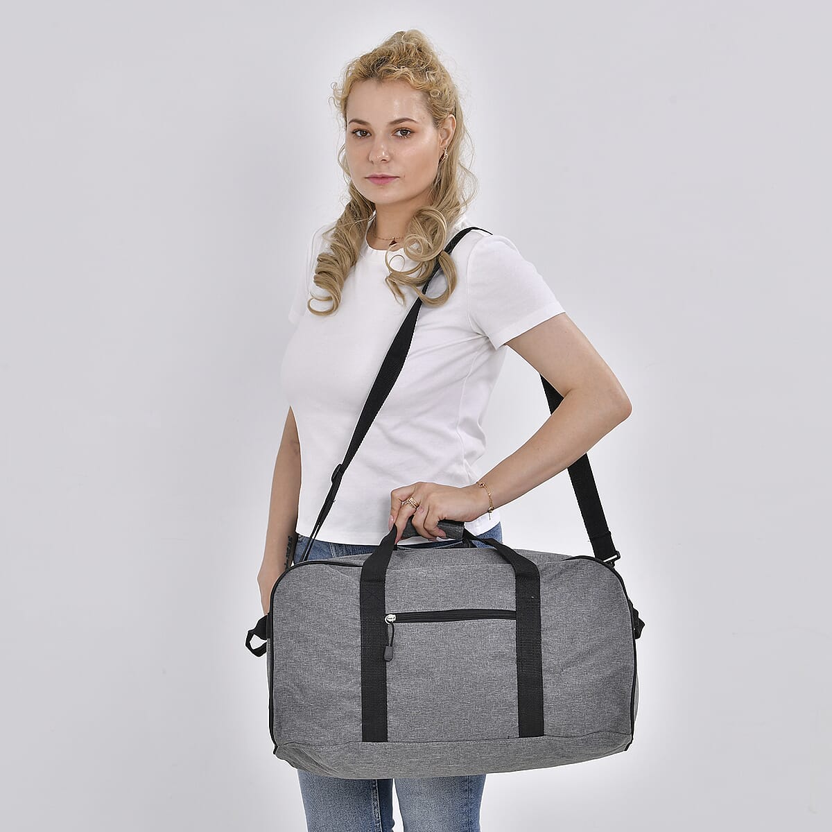 Gray Weatherproof Travel Bag with Handle Drop and Detachable Shoulder Strap image number 1