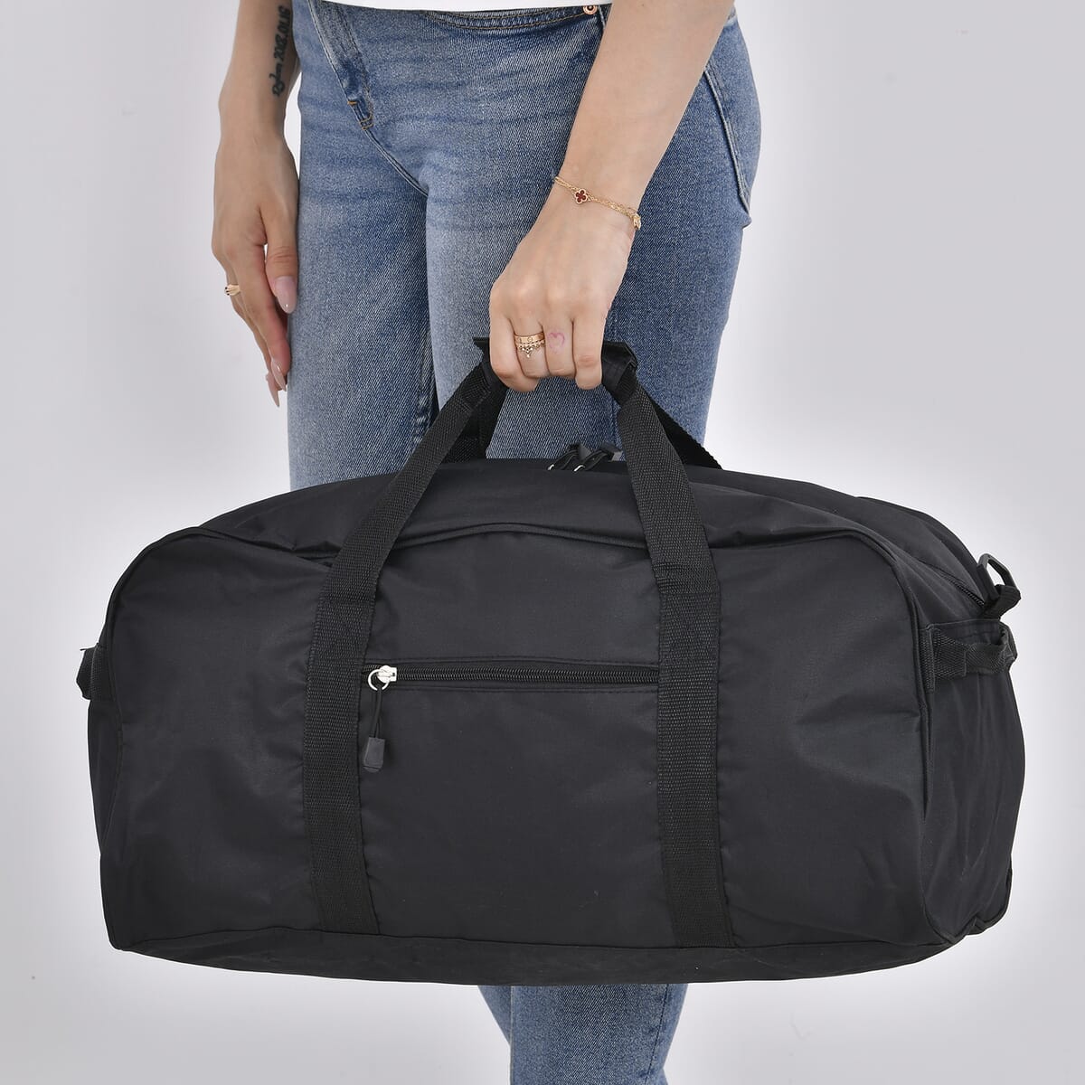 Black Weatherproof Travel Bag with Handle Drop and Detachable Shoulder Strap image number 2
