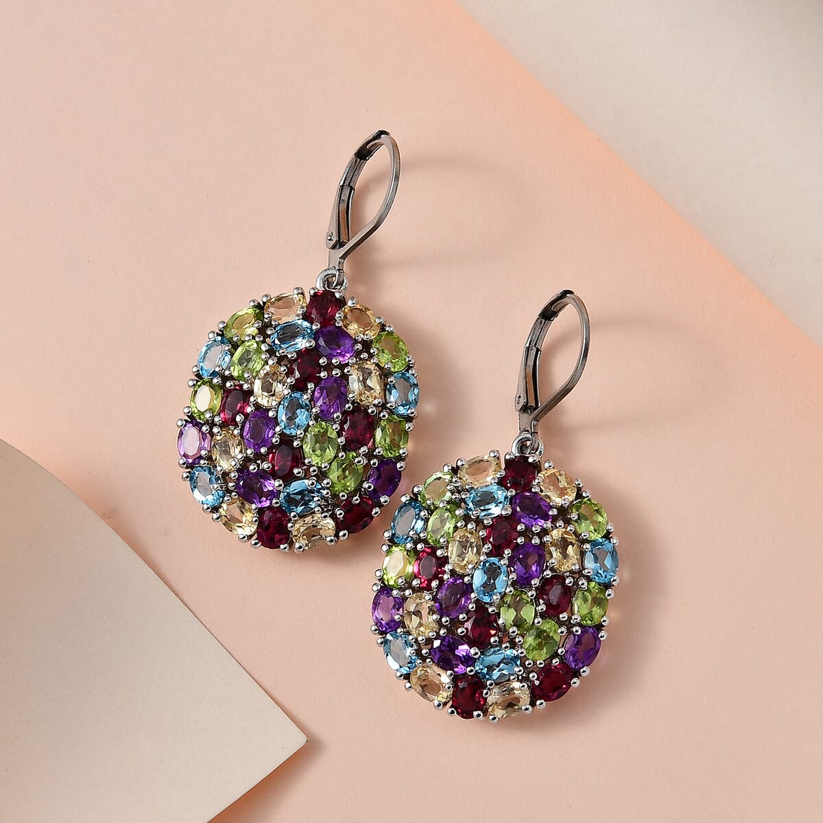 African Amethyst and Multi Gemstones 11.90 ctw Lever Back Earrings in Platinum Over Copper with Magnet image number 1