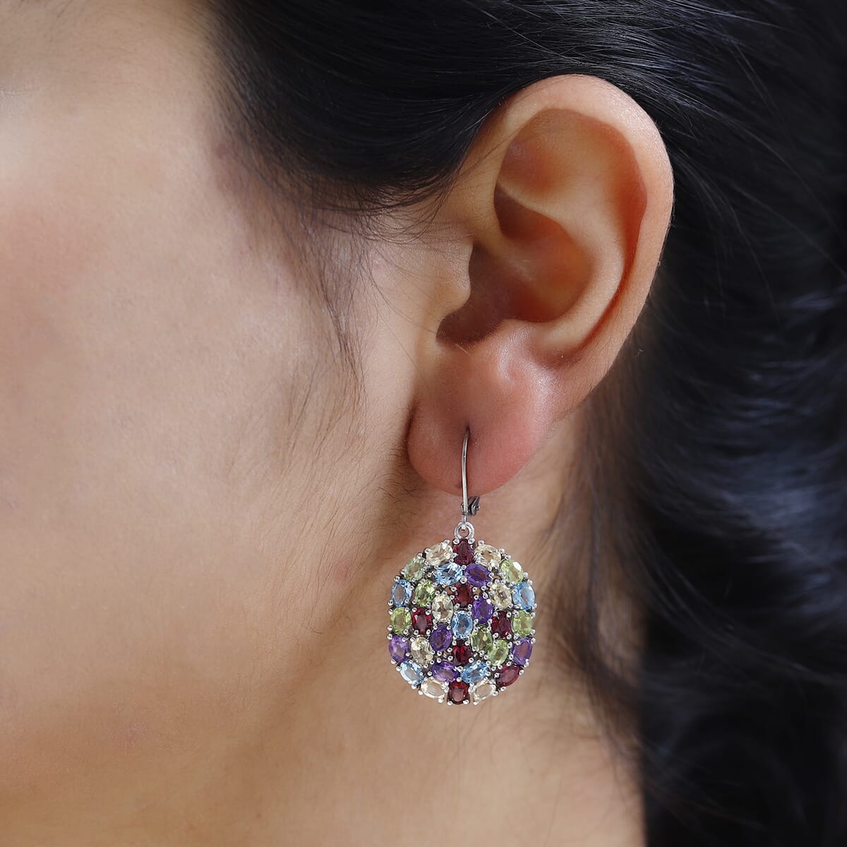 African Amethyst and Multi Gemstones 11.90 ctw Lever Back Earrings in Platinum Over Copper with Magnet image number 2