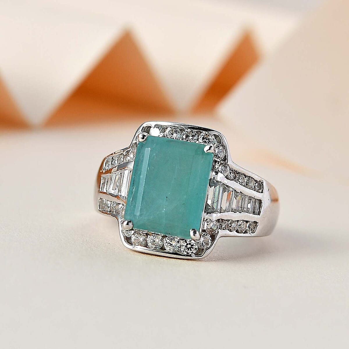 Premium Grandidierite and White Zircon Ring in Platinum Over Sterling Silver (Size 8.0) 5.15 ctw image number 1