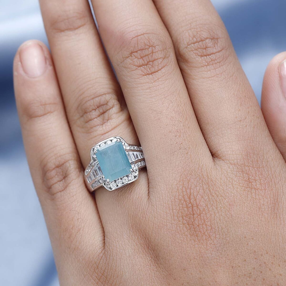 Premium Grandidierite and White Zircon Ring in Platinum Over Sterling Silver (Size 8.0) 5.15 ctw image number 2