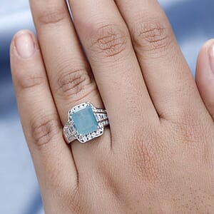 Premium Grandidierite and White Zircon Ring in Platinum Over Sterling Silver (Size 8.0) 5.15 ctw