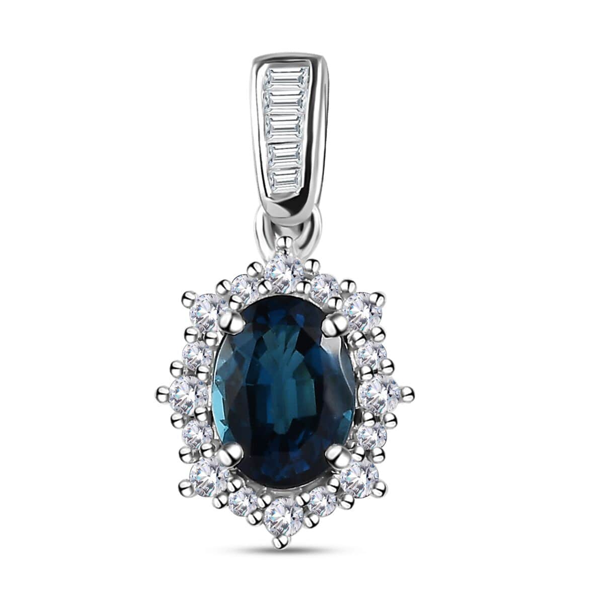 Luxoro 14K White Gold AAA Monte Belo Indicolite and G-H I3 Diamond Sunburst Pendant 1.10 ctw image number 0