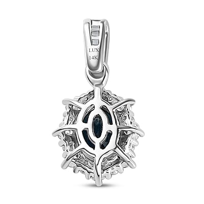Luxoro 14K White Gold AAA Monte Belo Indicolite and G-H I3 Diamond Sunburst Pendant without Chain 1.10 ctw