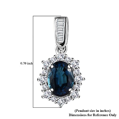 Luxoro 14K White Gold AAA Monte Belo Indicolite and G-H I3 Diamond Sunburst Pendant without Chain 1.10 ctw
