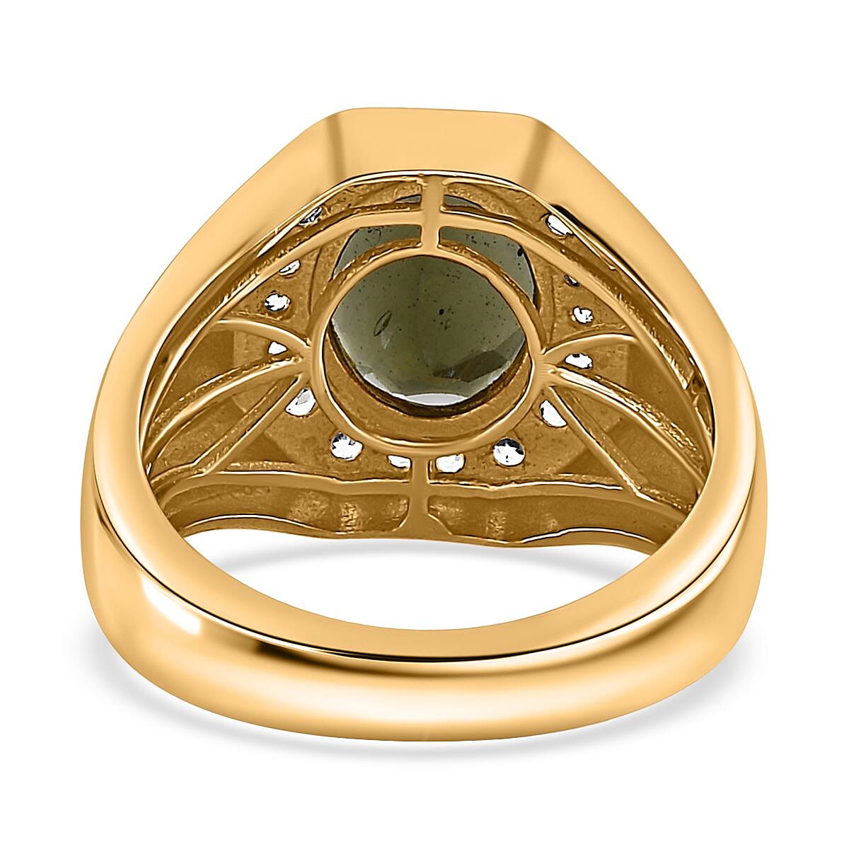 D'Joy Premium Bohemian Moldavite and White Zircon 4.00 ctw Men's Ring in Vermeil Yellow Gold Over Sterling Silver (Size 10.0)