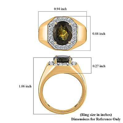 D'Joy Premium Bohemian Moldavite and White Zircon 4.00 ctw Men's Ring in Vermeil Yellow Gold Over Sterling Silver (Size 10.0)