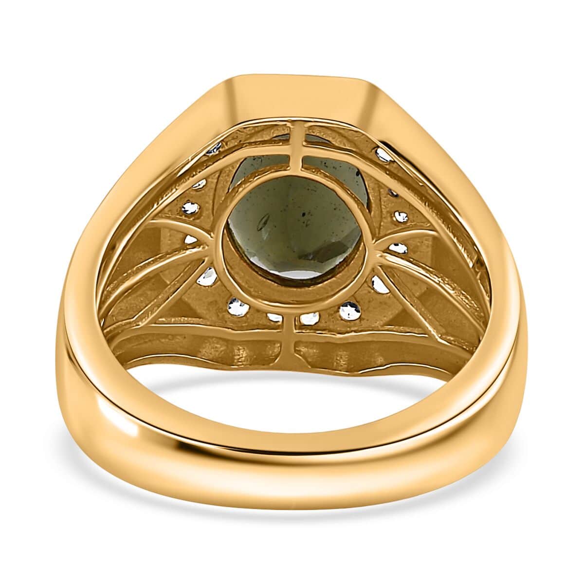 Premium Bohemian Moldavite and White Zircon 4.00 ctw Men's Ring in Vermeil Yellow Gold Over Sterling Silver (Size 9.0) image number 4