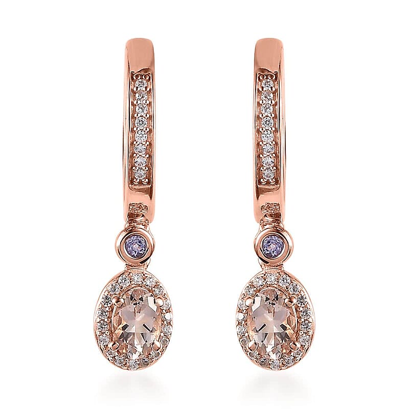 Premium Marropino Morganite and Multi Gemstone Dangling Earrings in Vermeil Rose Gold Over Sterling Silver 1.70 ctw