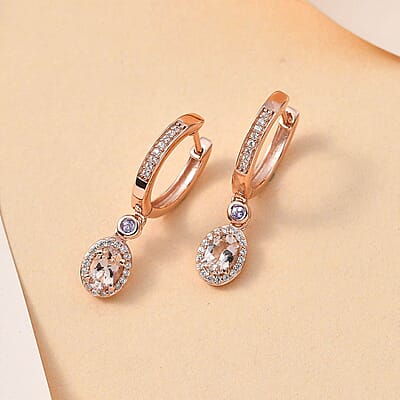 Premium Marropino Morganite and Multi Gemstone Dangling Earrings in Vermeil Rose Gold Over Sterling Silver 1.70 ctw