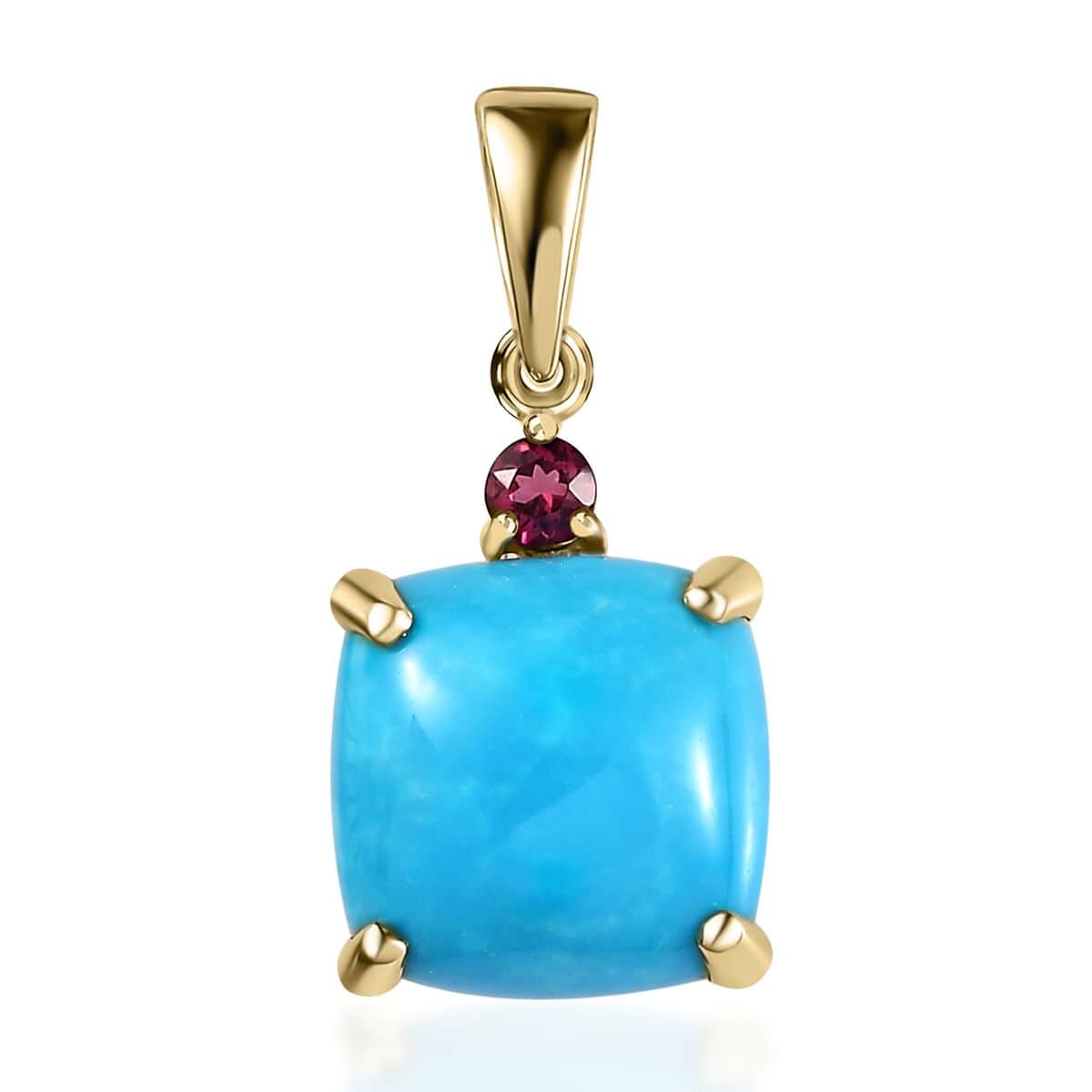 Luxoro 10K Yellow Gold Premium Sleeping Beauty Turquoise and Ouro Fino Rubellite Pendant 3.90 ctw image number 0