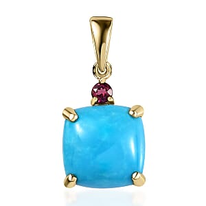 Luxoro 10K Yellow Gold Premium Sleeping Beauty Turquoise and Ouro Fino Rubellite Pendant without Chain 3.90 ctw