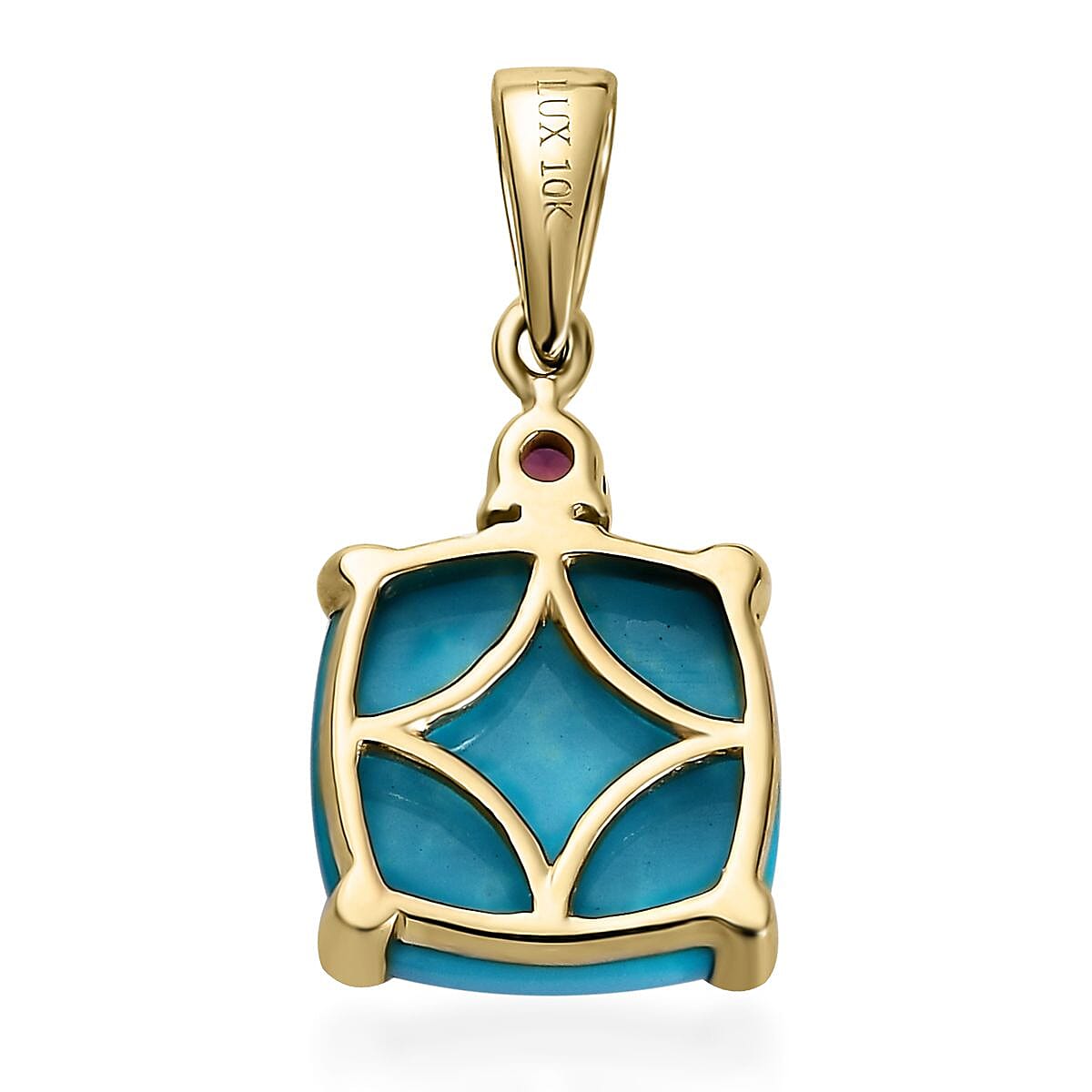 Luxoro 10K Yellow Gold Premium Sleeping Beauty Turquoise and Ouro Fino Rubellite Pendant without Chain 3.90 ctw