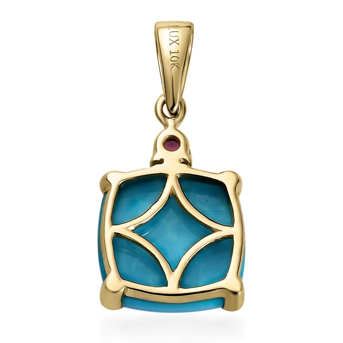 Luxoro 10K Yellow Gold Premium Sleeping Beauty Turquoise and Ouro Fino Rubellite Pendant 3.90 ctw image number 4