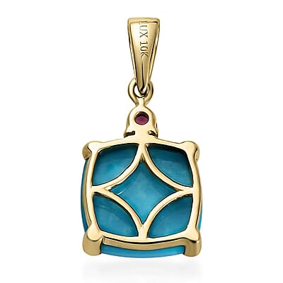 Luxoro 10K Yellow Gold Premium Sleeping Beauty Turquoise and Ouro Fino Rubellite Pendant without Chain 3.90 ctw