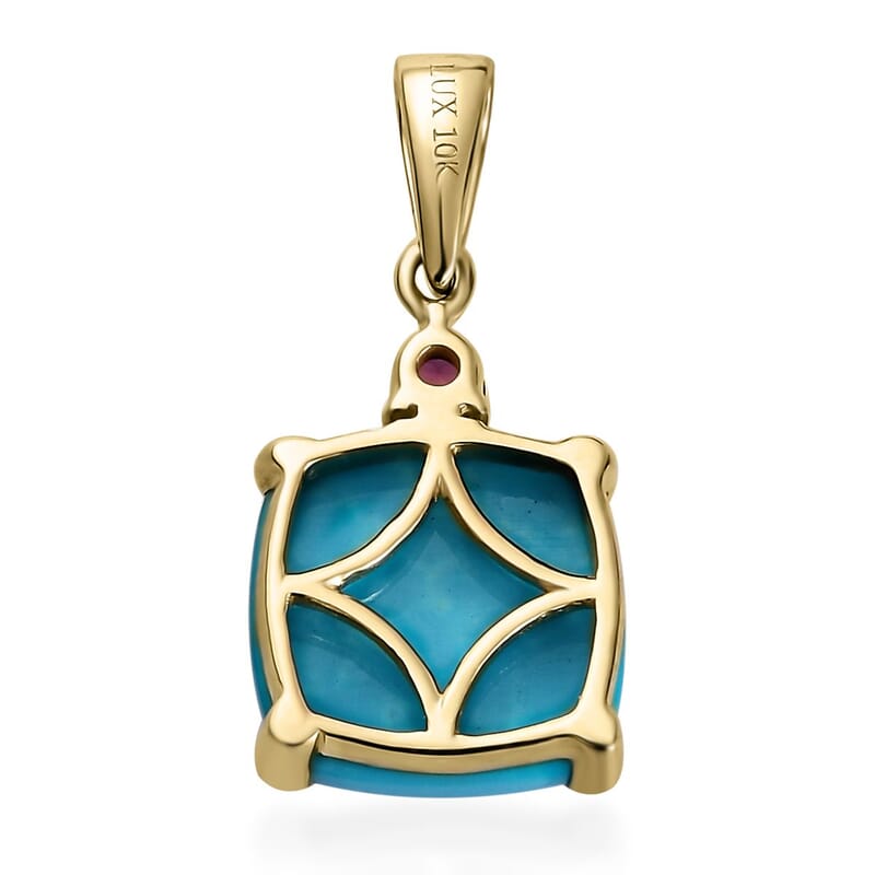 Luxoro 10K Yellow Gold Premium Sleeping Beauty Turquoise and Ouro Fino Rubellite Pendant without Chain 3.90 ctw