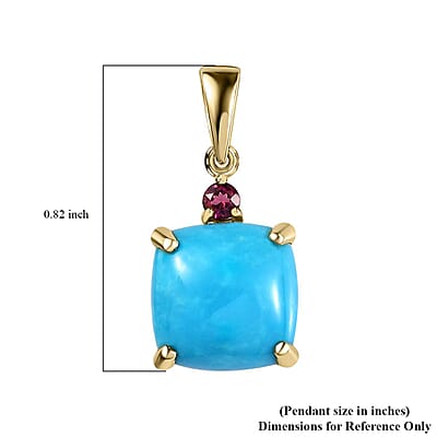 Luxoro 10K Yellow Gold Premium Sleeping Beauty Turquoise and Ouro Fino Rubellite Pendant without Chain 3.90 ctw